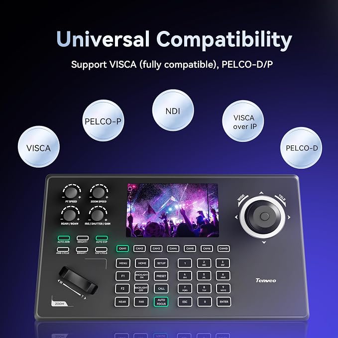 Tenveo NDI PTZ Camera Controller, 4D Joystick, PoE IP PTZ Controller Keyboard