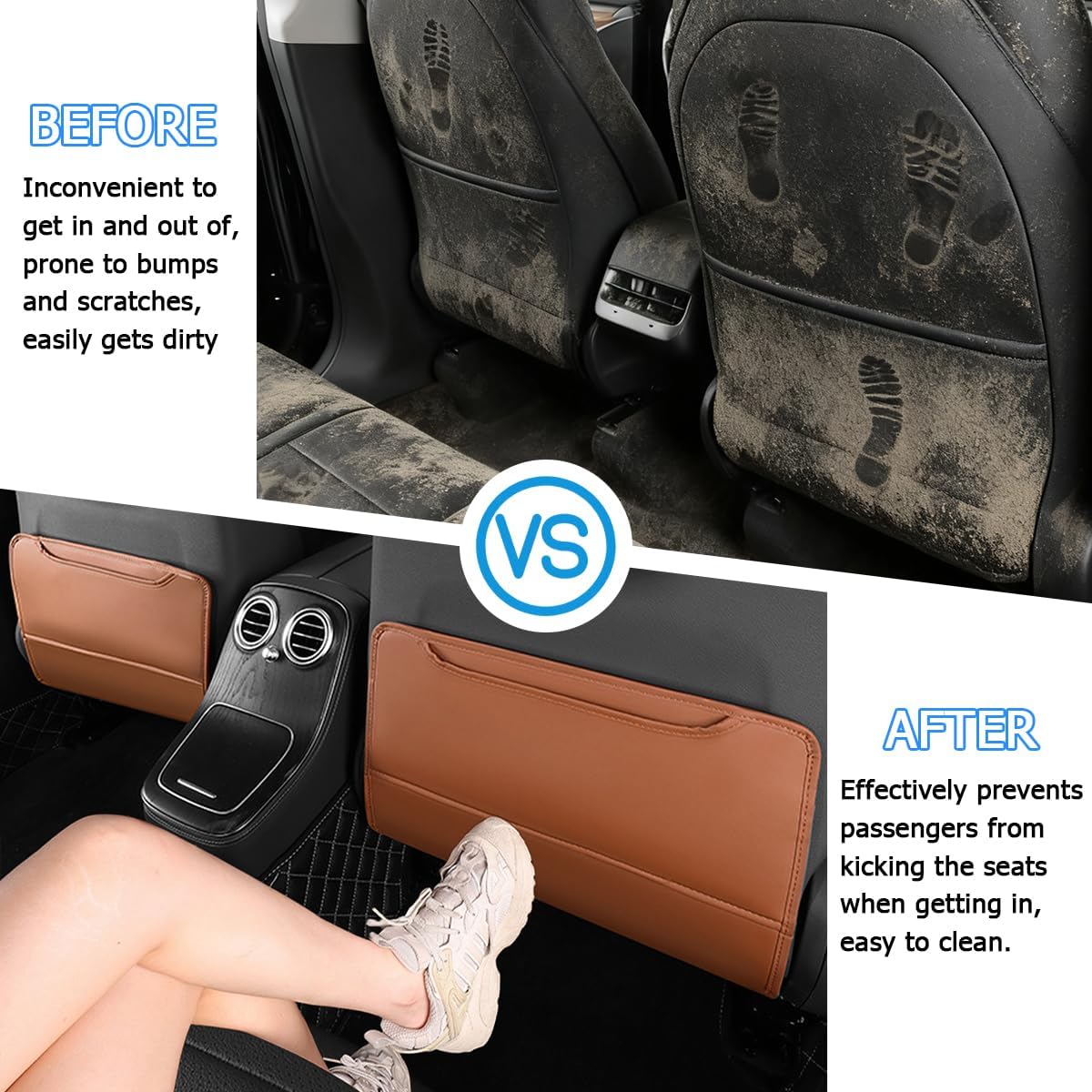 Zpana 2PCS Car Kick Mat Back Seat Protector, Microfiber Leather Vehicle Back Seat Cover with Storage Pocket, Automotive Backseat Anti-Kick Pad for Kids Pets, Universal for Truck SUV RV (Light Brown)
