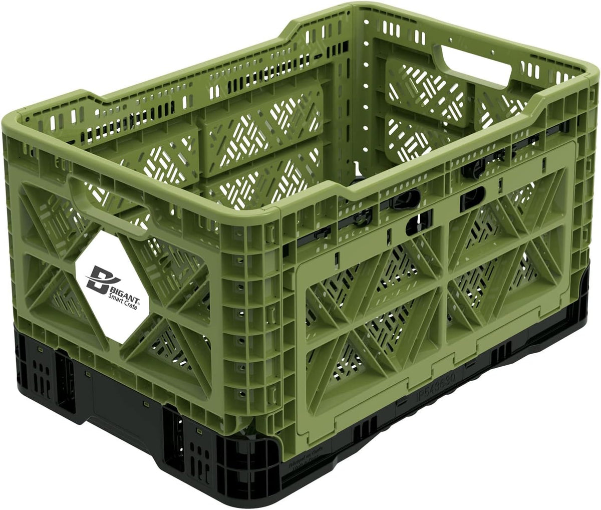 Bigant Heavy Duty Collapsible & Stackable Plastic Milk Crate-Medium Size, Black, Stackable Open Front Organizer, Set of 1, Snap Lock Foldable Industrial Garage Storage Bin Container Utility Basket
