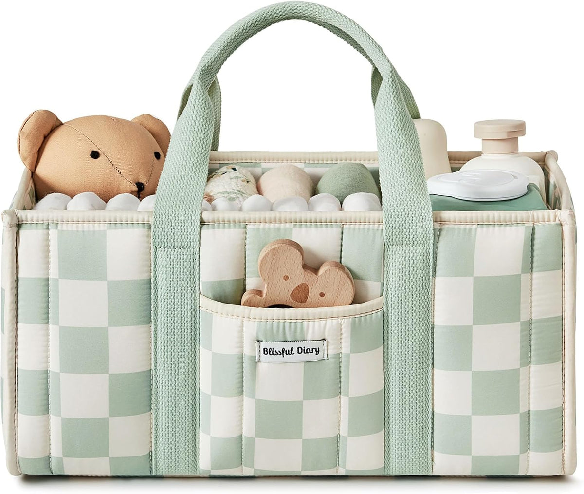 Blissful Diary Woodland Diaper Caddy Organizer, Stylish Nursery Storage Basket, Gift for Baby Shower, Newborn Essentials, Woodland Cream