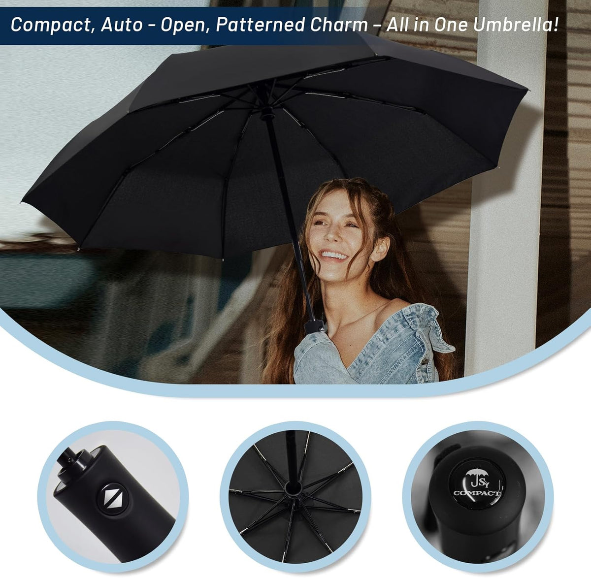 SY COMPACT Travel Umbrella - Windproof Automatic Design with UV Sun Protection | Compact Size