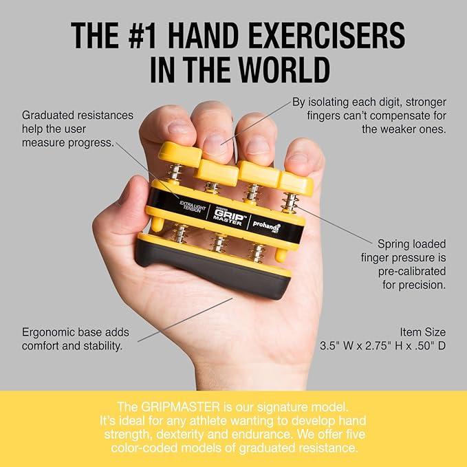 Prohands Gripmaster Hand Exerciser, Finger Exerciser (Hand Grip Strengthener), Spring-Loaded, Finger-Piston System, Isolate & Exercise Each Finger