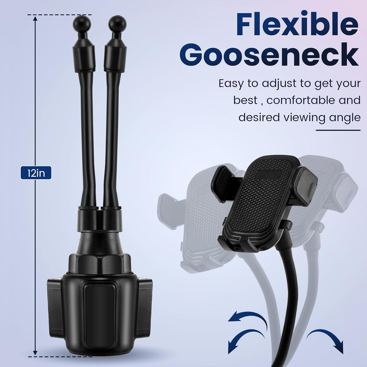 DaisyInner Dual Phone Car Mount Cup Holder 360° Rotatable 2.6"-4.3"