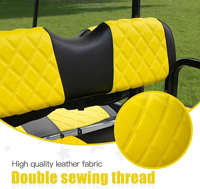 NOKINS Golf Cart Seat Covers Fit Club Car Precedent/DS/EZGO RXV/TXT/Yamaha Drive Aftermarket Standard Rear Seat Cushion, No Stapler, Multiple Colors&Breathable (Yellow&Black)