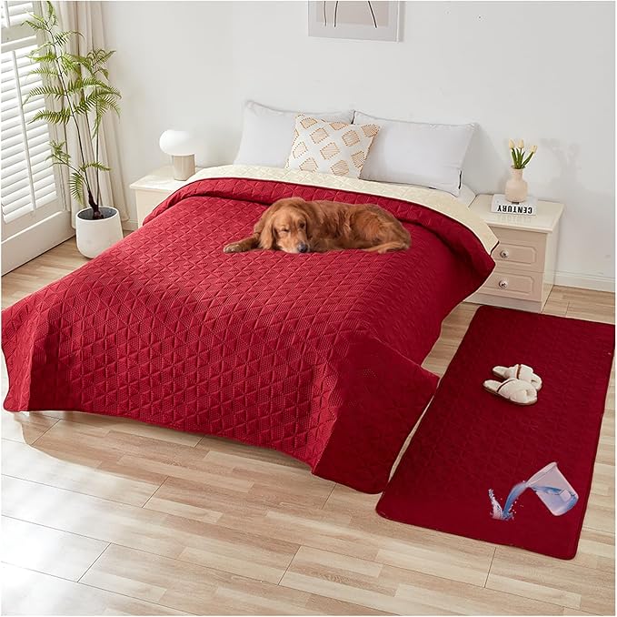 Waterproof Dog Bed Cover Pet Blanket, Soft Pet Couch Covers for Sofa Washable, Bed Couch Sofa Furniture Protector for Puppy Cat Kids (Red,170 * 210 CM)