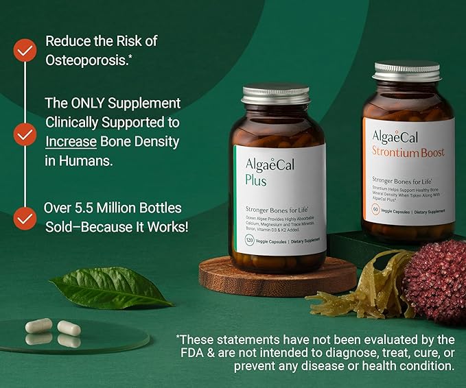 AlgaeCal - Bone Builder Pack for Bone Density Increase, Clinically Supported Plant Based Calcium Supplement & Strontium, Vitamins K2 (100mg), D3 (1600 IU), Magnesium & 16 Essential nutrients