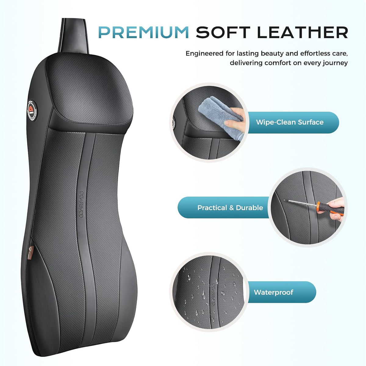 Coverado 2-in-1 Lumbar Support and Car Headrest Pillow, Ergonomic Memory Foam Car Back Support Pillow, Black
