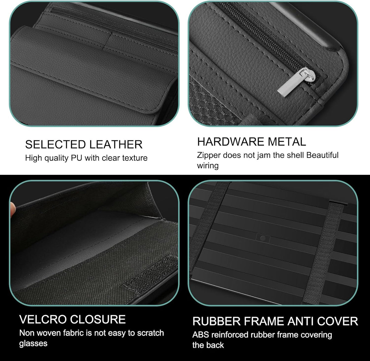 MLY Car Sun Visor Organizer, Leather Sunglasses Note Pen Card Holder with Multi-Pocket Net Zipper Storage Bag, Scratch-Resistant Car Sun Visor Organizer for Truck, Cars Interior Accessories (Black)