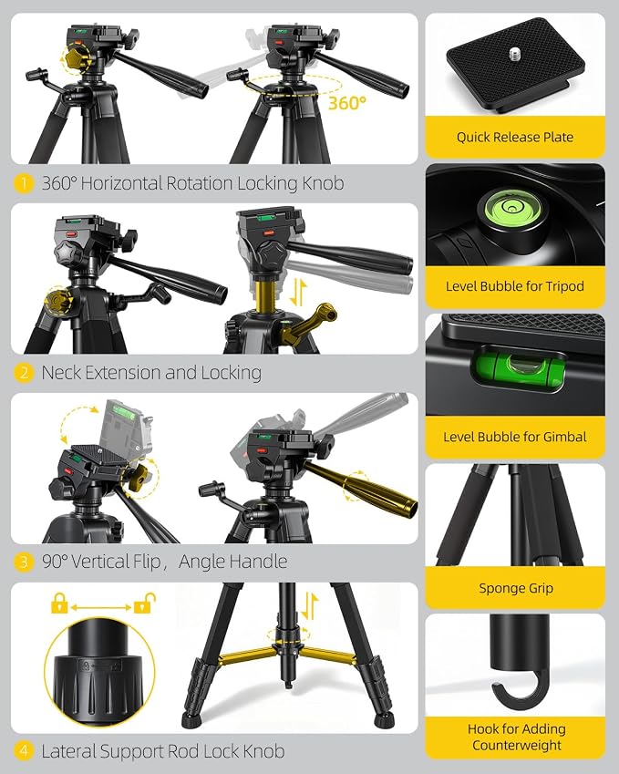 60 Inches Heavy Duty Aluminum Tripod, 0.8mm Thick Laser Level Tripod