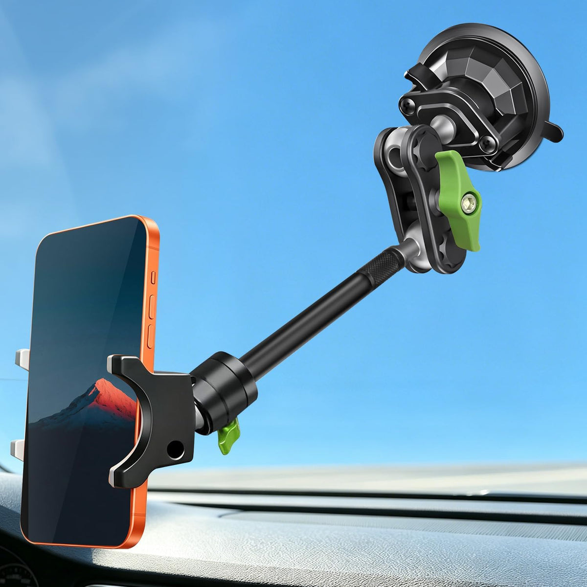 HEMMOTOP Car Phone Holder, Strong Windshield Suction Cup Mount, 12in