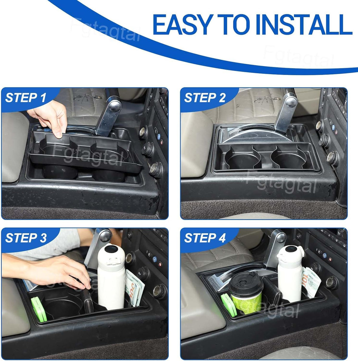 Center Console Cup Holder Compatible with Hummer H2 2003-2009 TPE Cup Holder Expander Pad Console Tray Box Interior Insert Storage Container Accessories