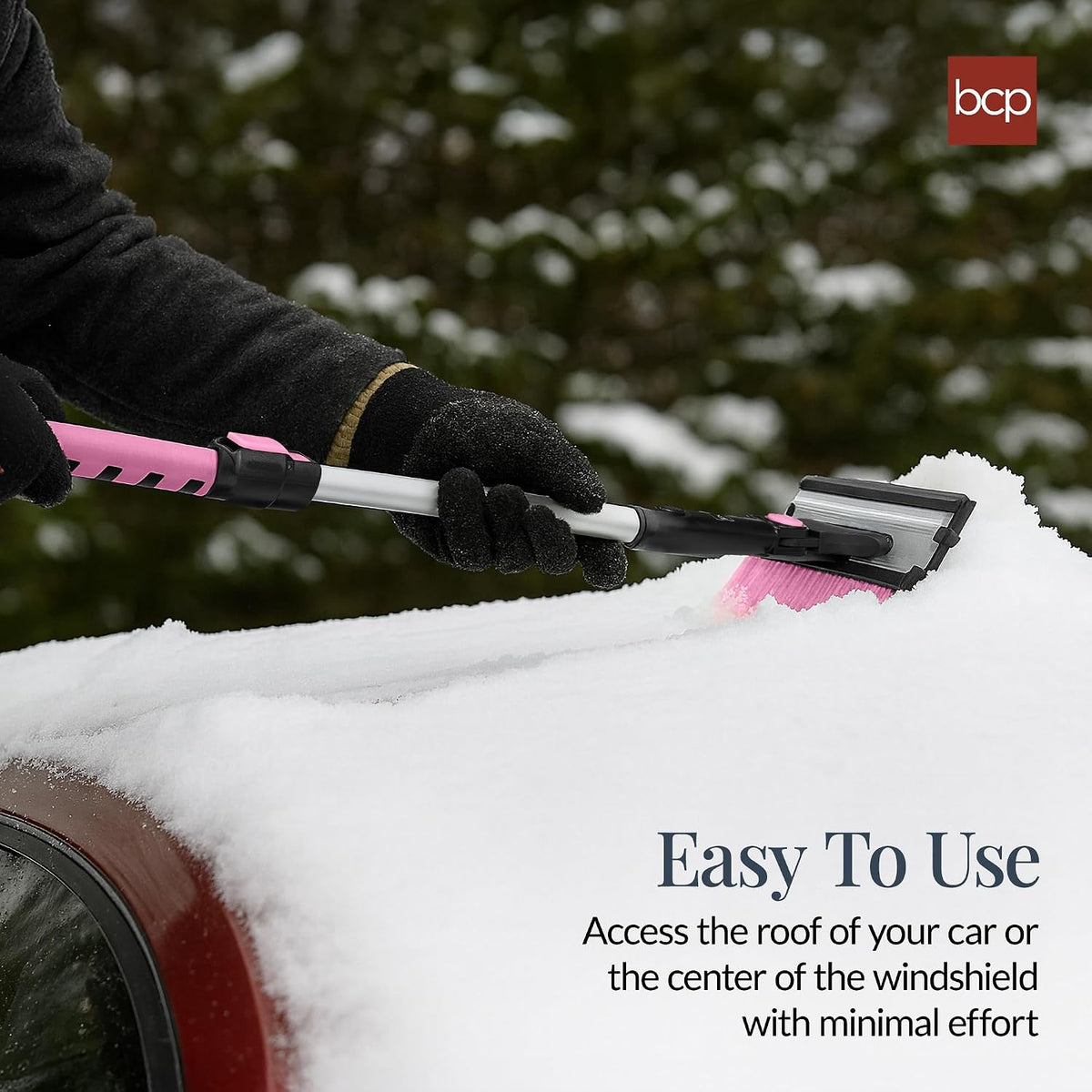 Best Choice Products Snow Brush with Squeegee & Ice Scraper, Up to 39" Extendable Foam Grip, 270° Pivoting Snow Brush for Car Truck SUV, Storage Bag Included - Pink