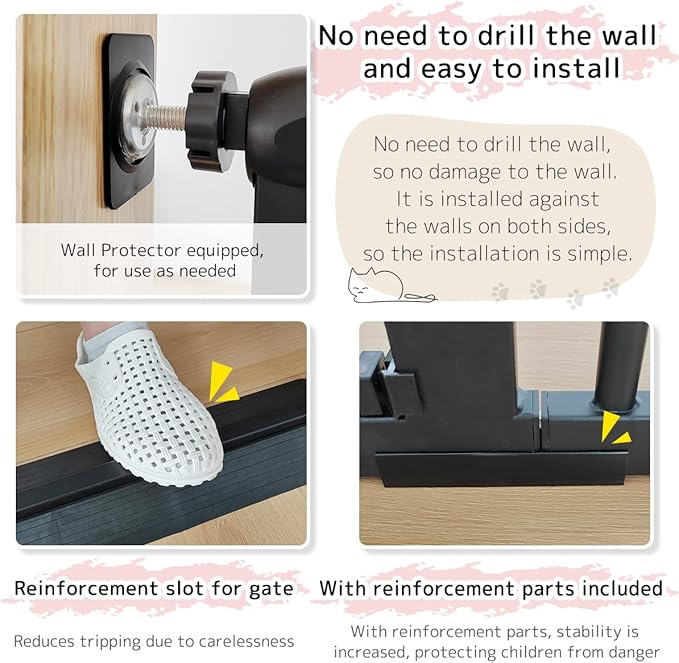 Lumizone Extra Tall Cat Gate 61.02" High Pressure Mounted Extra Wide 42.52"-46.64" (17Sizes) 1.37" Gap No Drilling Auto-Close Tall Pet Gate for Dogs (Black, 42.52"-46.64" W)