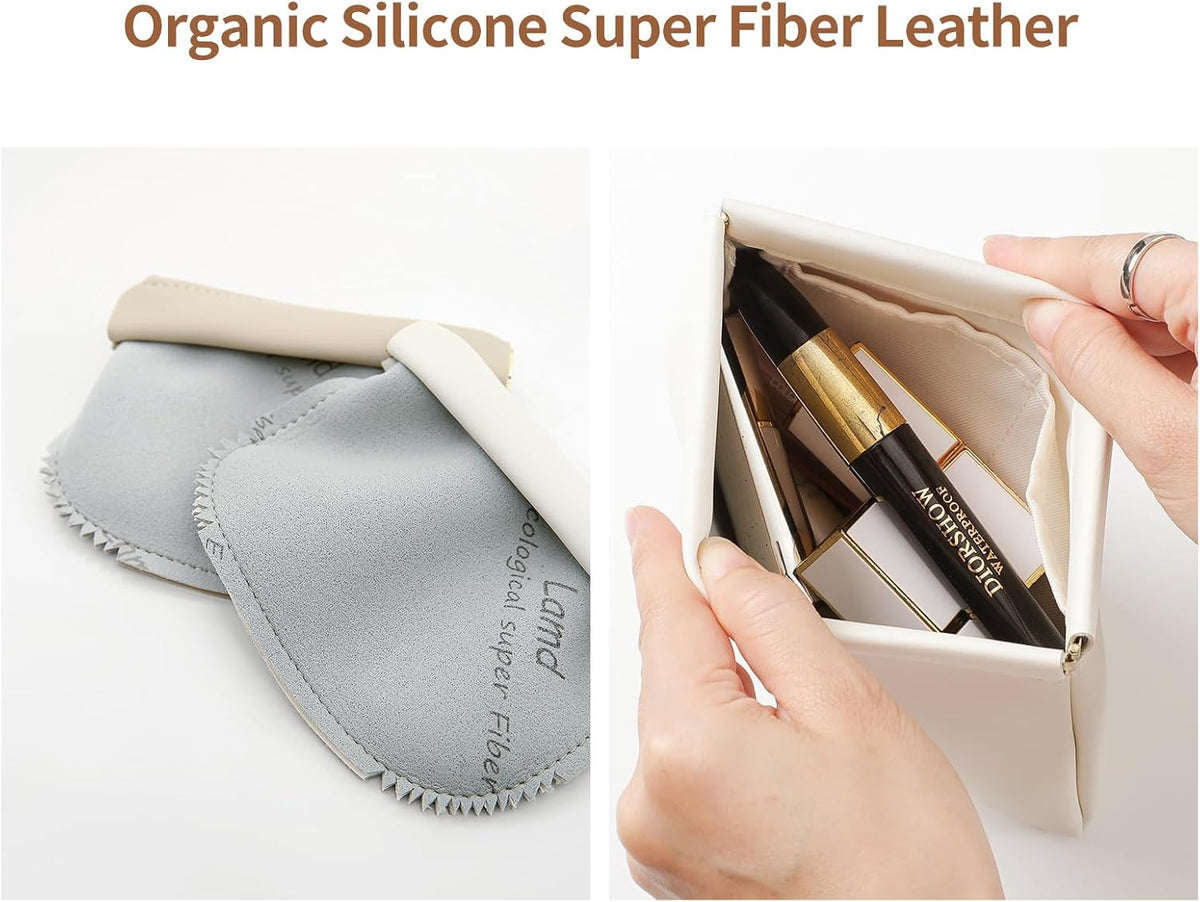 2 Pack Small Makeup Bag for Purse, Cosmetic Travel Pouch, Cream