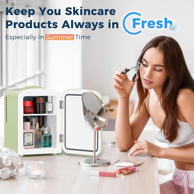 Antarctic Star 4L/6 Cans Compact Refrigerator,Portable Mini Fridge Skin Care,Cooler and Warmer for Bedroom,Car,Office & Dorm, Small Cooler for Cosmetics/Beverage/Food,GREEN