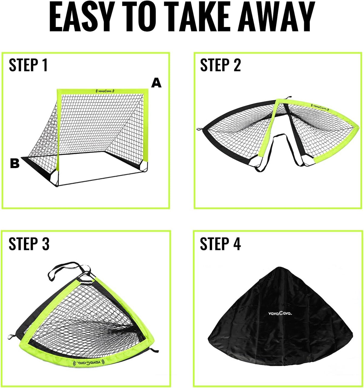 VavaCava Portable Soccer Goals Set - 4'x3' with 2 Nets, Balls, Cones & Pump for Kids Outdoor Fun