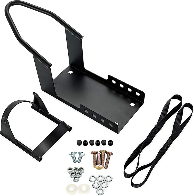 Camco Motorcycle Wheel Chock for Trailer - Includes Handlebar Straps & Mounting Hardware - Keep Your Motorcycle Upright During Transit - Mountable to Trailer or Truck Bed - Universal Tire Fit (66100)