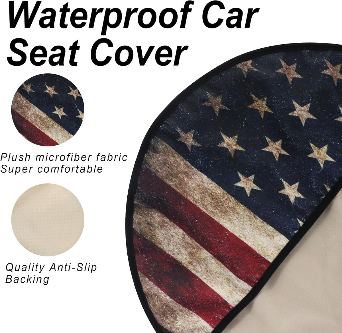 Sweat Towel Car Seat Cover Protector Front Seats for Gym Workout, Running, Swimming, Beach and Hiking, Waterproof Universal Seat Cover for Car, Trucks, Van & SUV (1, American Flag, Front)