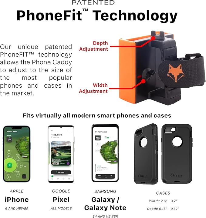 DESERT FOX GOLF Phone Caddy – Adjustable Golf Cart Phone Holder with Secure Strap for Hands-Free GPS & Golf Apps – Universal Fit