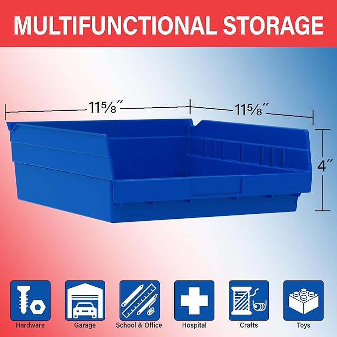 Akro-Mils 30170 Plastic Shelf Bins, Heavy Duty Storage Bins for Garage, Closet, and Drawer Organization, 12-Inch x 11-Inch x 4-Inch, Yellow, 12-Pack