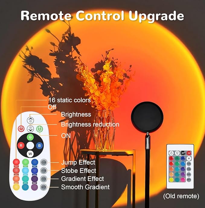 Sunset Lamp Night Light - 16 Colors & 4 Modes Sunset Projection Lamp with Remote, Color Changing Rainbow Sunlight Lamp, Romantic Visual Led Light Projector for Photography Room Decor