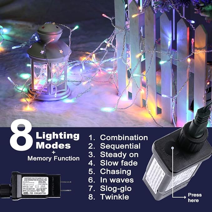 String Lights Multicolor - 220 LEDs 25m/82ft 8 Modes End-to-End Plug in Indoor/Outdoor Waterproof Decorative Fairy Twinkle Rainbow Christmas Tree Lights for Xmas/Patio/Room/Home/New Year - Colorful