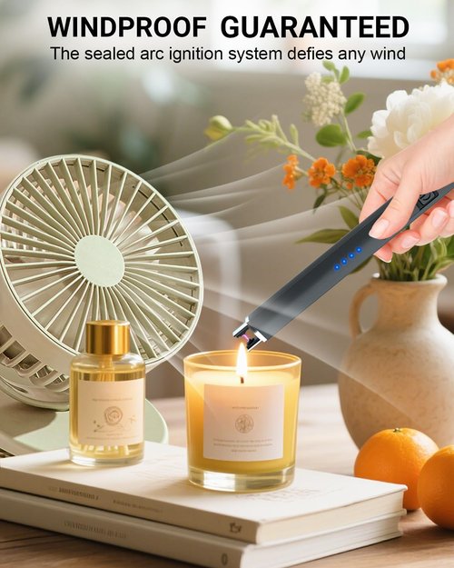 FUKKUDA Electric Arc Candle Lighter - USB Rechargeable, Windproof & Flameless | Obsidian Black for Romantic Evenings