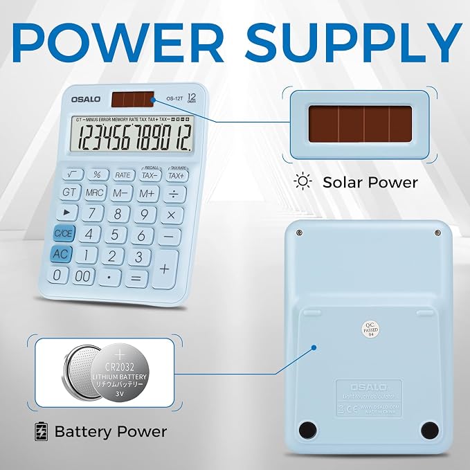 Pocket Small Size Desk Calculator, 12 Digit Large LCD Display, Basic Tax