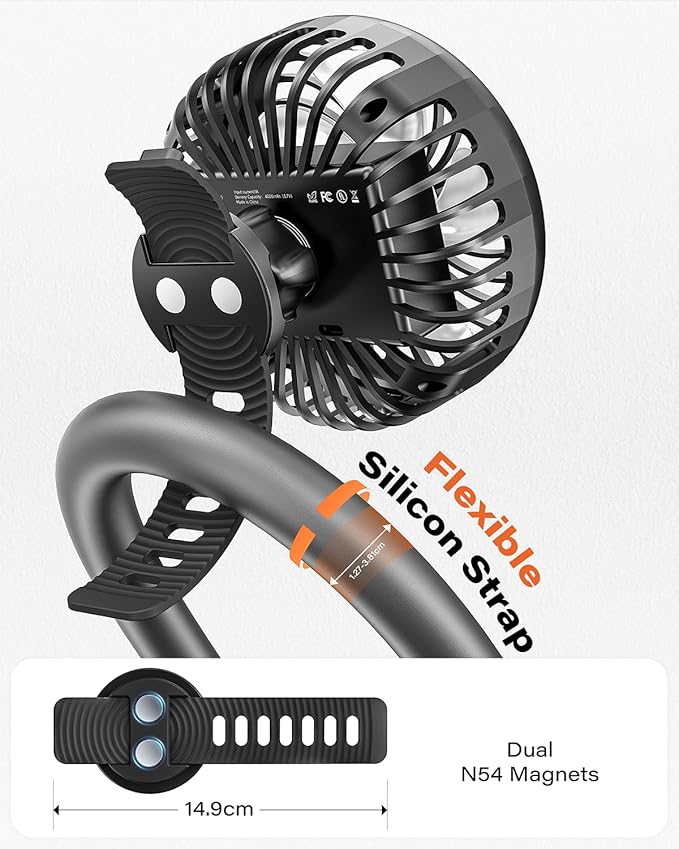 A2C Rechargeable Fan for Peloton Bike & Exercise Bike - 4000mAh Portable Fan with Adjustable Strap, 3 Speed Settings, 360° Rotation - Fits 0.5-1.5" Handlebars for Treadmill, Stroller, Golf Cart, Gym