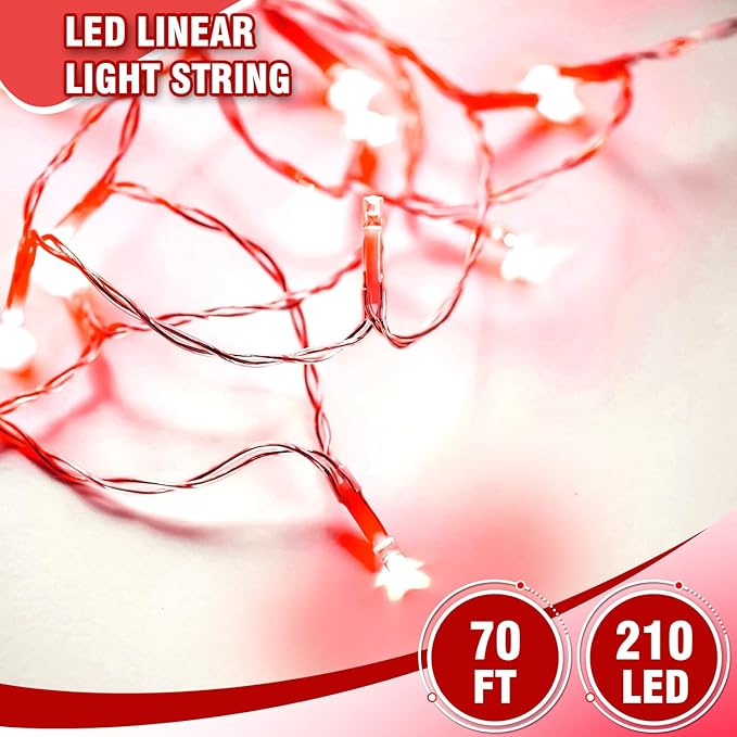 70FT Red String Lights, 210 LED Waterproof Seasonal Fairy Lights with 8 Modes, Indoor Outdoor Decorative Lighting for Christmas, Valentine’s Day, Wedding, Party, Garden