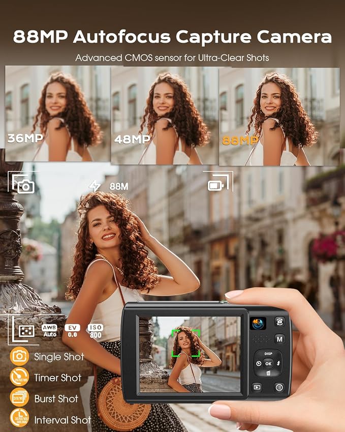 8K Digital Camera for Photography, 2026 Latest WiFi 88MP Vlogging Camera for
