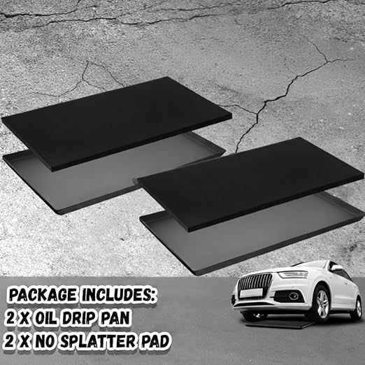 Uiifan 2 Set 47 x 29.3 x 1.6 Inch Oil Drip Pan with Thickened No Splatter Pad for Under Car Extra Large Oil Drip Tray for Automotive Garage Machinery Supplies