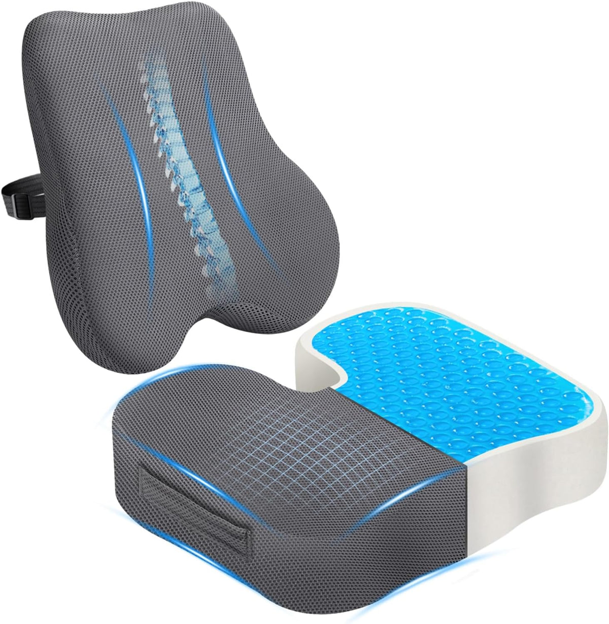 Memory Foam Seat Cushion & Plush Velvet Lumbar Support Pillow Set, Comfort Computer Chair Cushions for Tailbone & Back Pain Relief, Ergonomic Office Chair Cushion for Car, Home, Wheelchair (Black)