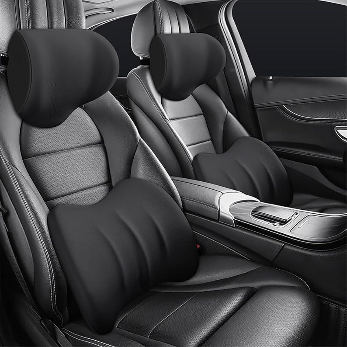 Car Headrest & Lumbar Support Cushion For Ford Bronco Sport (CX430) 2021-2025, Ergonomic Car Seat Headrest Memory Foam Neck and Back Pillow Kit Breathable Removable for Driving Fatigue Relief