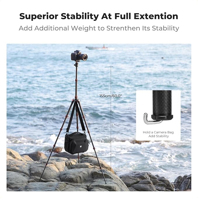 K&F Concept 60 inch Carbon Fiber Camera Tripod, Super Lightweight Compact