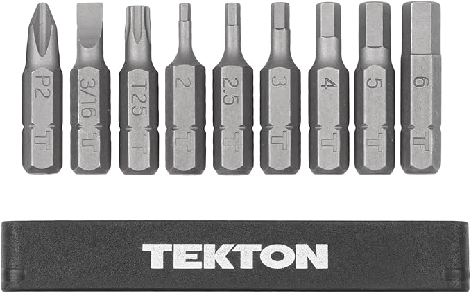 TEKTON 1/4 Inch Bicycle Bit Set with Rail, 9-Piece (#2, 3/16 in., T25, 2-6 mm) | DZZ93003