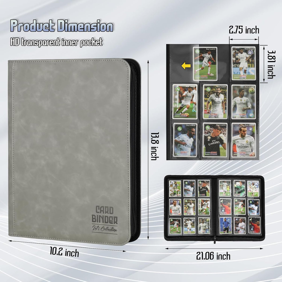 Trading Card Binder - Premium 9 Pocket PU Collection Album for MTG, TCG & Sports Cards | 540 Pocket Capacity (Gray)