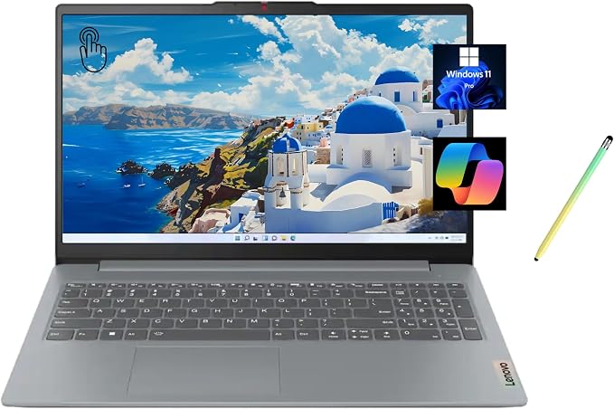Lenovo Ideapad Slim 3 15.6" FHD Touchscreen Laptop, AMD Ryzen 7 5825U, 16GB RAM, 512GB SSD, AMD Radeon, Windows 11 Pro, Arctic Grey with Stylus