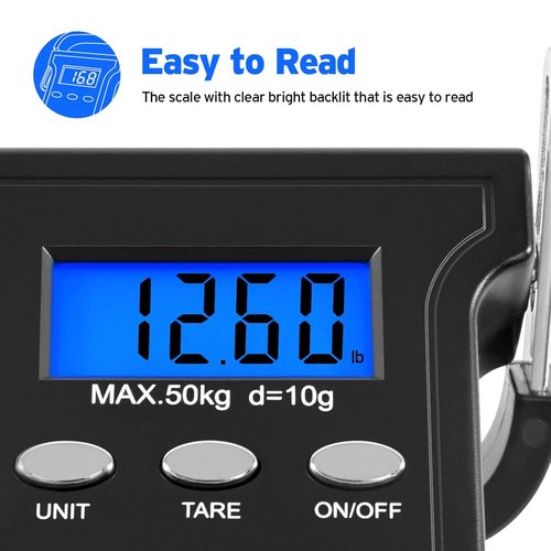 Etekcity Digital Fishing Scale - 110lb Capacity with Backlit LCD Display & Non-Slip Handle | Black