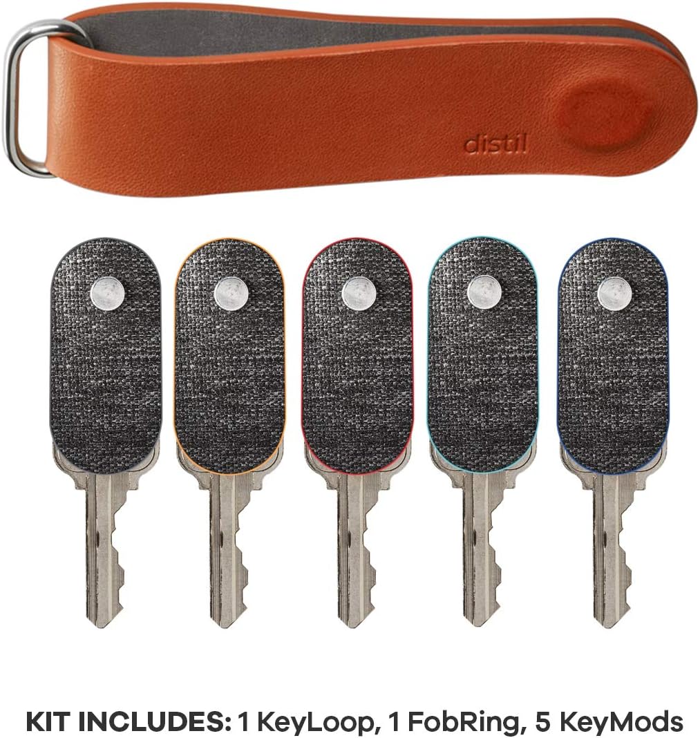 Distil Union Ferris KeyLoop Key Organizer | Includes Leather Cover, 5 KeyMods, & FobRing | Holds up to 6 Keys + Car Key