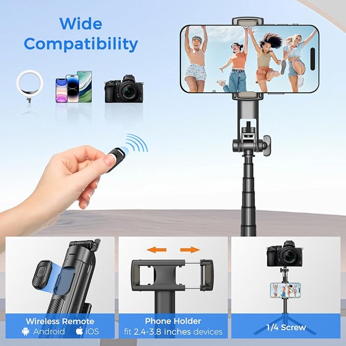 Selfie Stick Travel Tripod for Cell Phone
