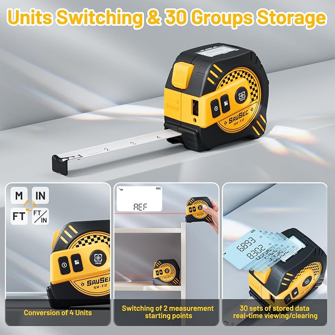 2 in 1 Laser Tape Measure, Rechargeable Laser Measure & 16ft Self-Locking