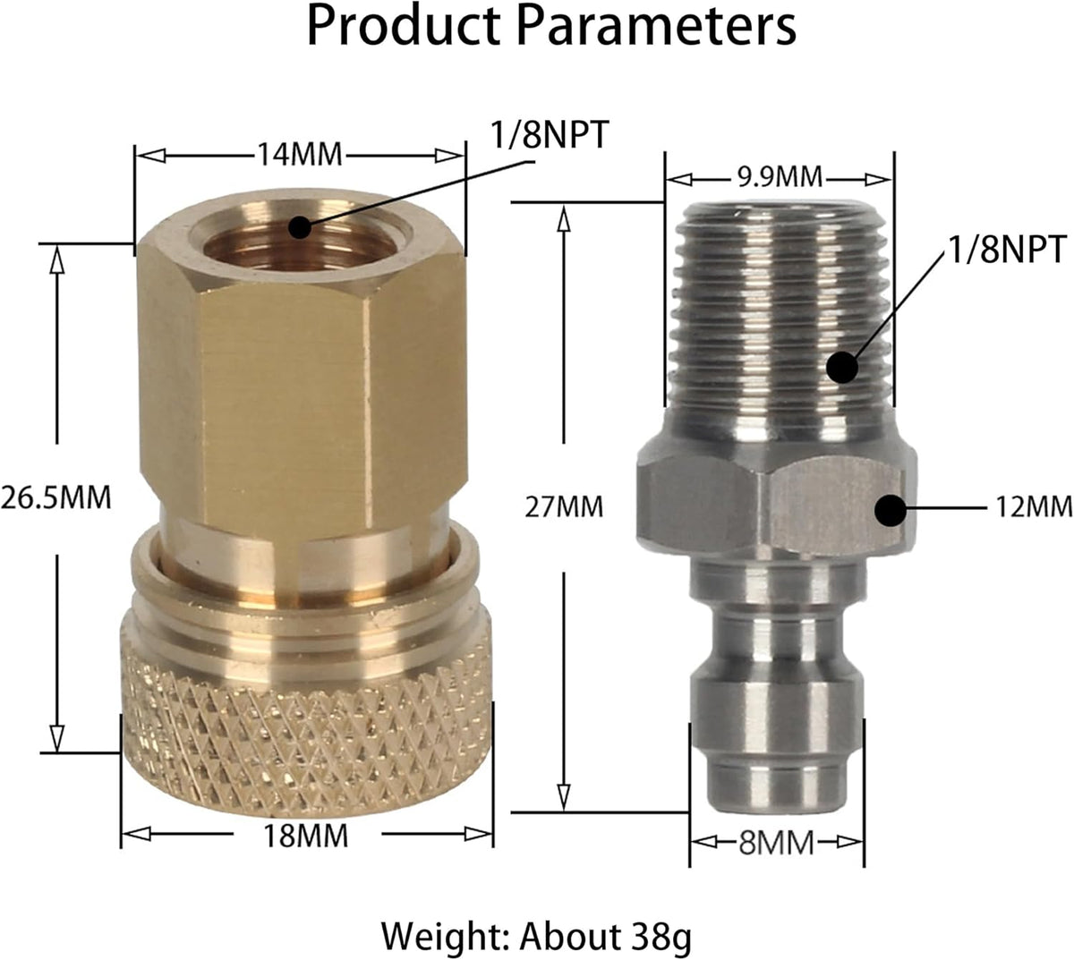 Skiennix Quick-Disconnect Set | 1/8 NPT Female Connector & 8mm Male Plug - Durable Copper & Stainless Steel