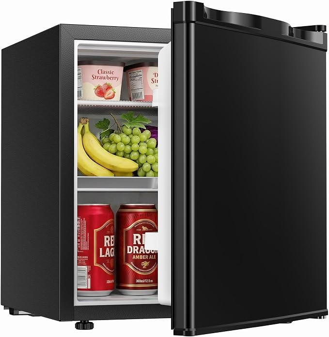 1.7 Cu.Ft Mini Fridge with Freezer, Single Reversible Door Compact Refrigerator, Adjustable Thermostat&Energy Saving Mini Fridge for Bedroom, Dorm, Office, Low Noise, Black