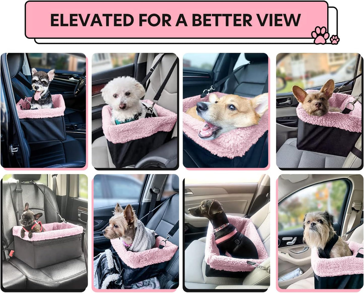Dog Car Seat for Small Pets Under 20lbs, Booster Seat with Metal Frame, Double-Layer Oxford Fabric, Safety Leash for Dogs and Cats