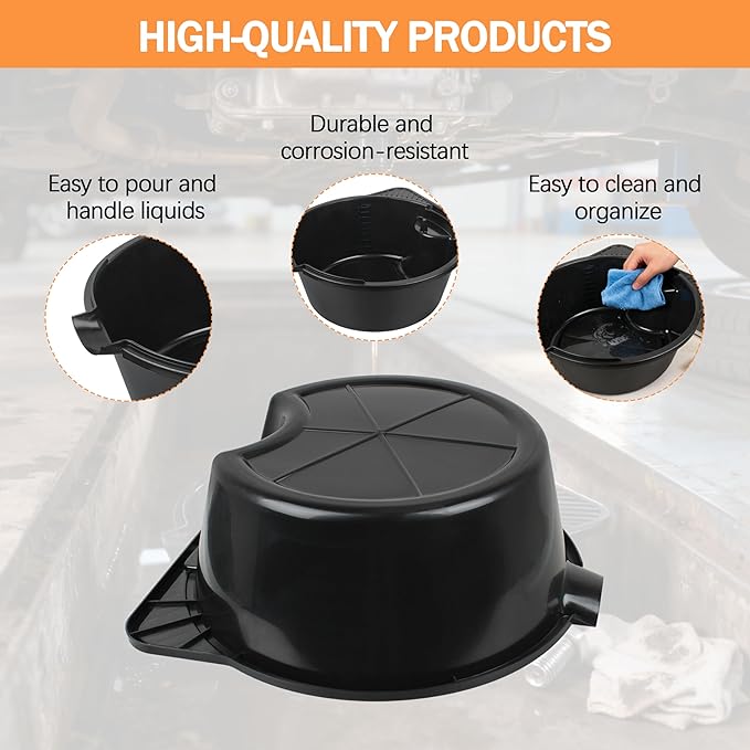 2 Pcs 2 Gallon (8L) Heavy Duty Oil Drain Pan, Portable Lube Drain Pan for Oil Changing - Fits Cars, Lawn Mowers, ATVs, Outdoor/Garage Use ﻿