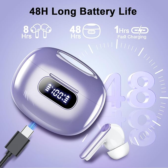 Wireless Earbuds, 2025 New Bluetooth 5.3 Headphones with LED Power Display, HiFi Stereo Deep Bass 48H Playtime 4 ENC Noise Cancelling Mic, in Ear Earphones IP7 Waterproof for Sport Walk