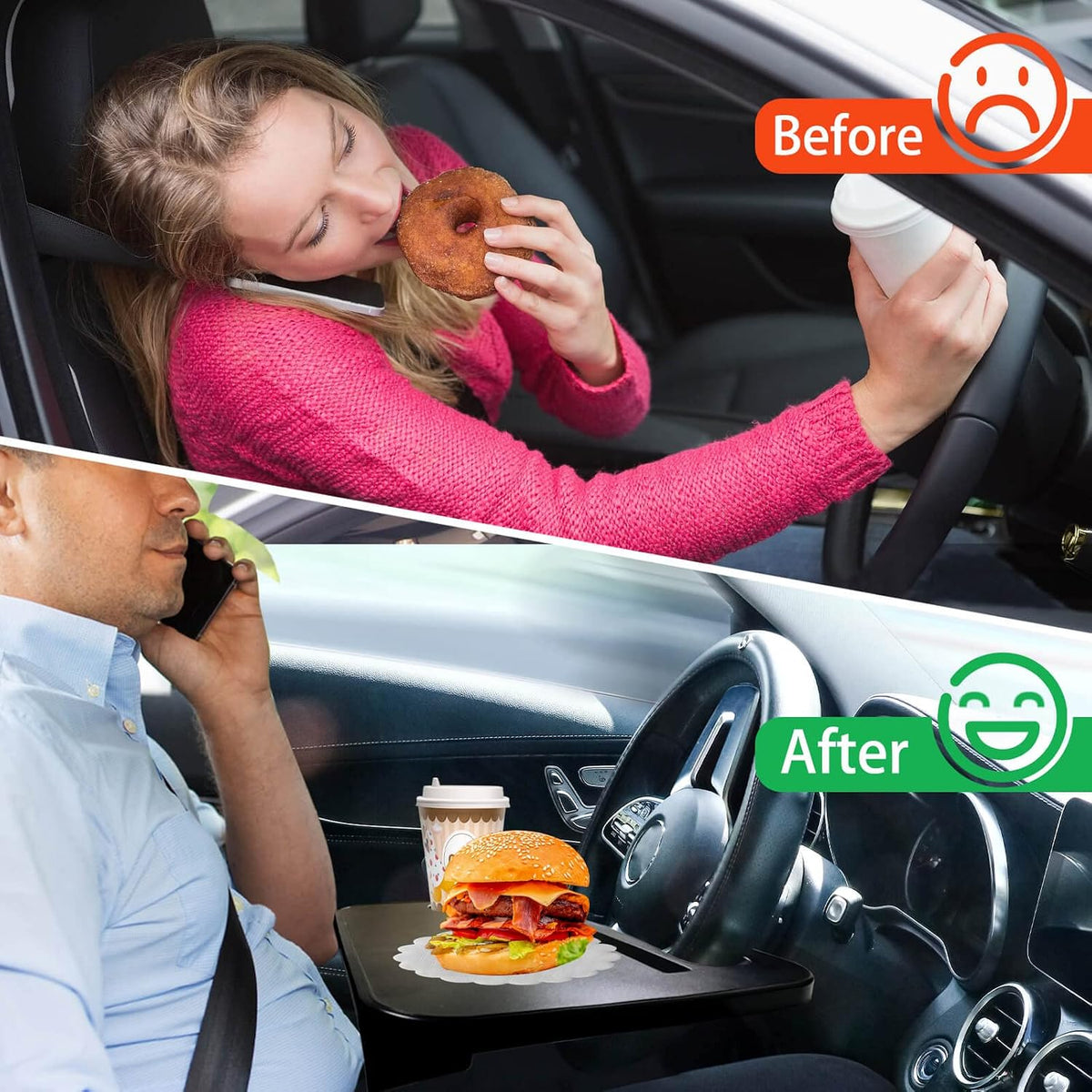 Steering Wheel Tray - 2 in 1 Car Seat Gap Filler Organizer, Multipurpose Table Tray for Eating, Drinking, Laptop