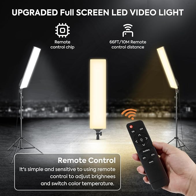 2 Pack LED Video Light Kit 23.6", SEDGEWIN Photography Lighting 2500-7500K