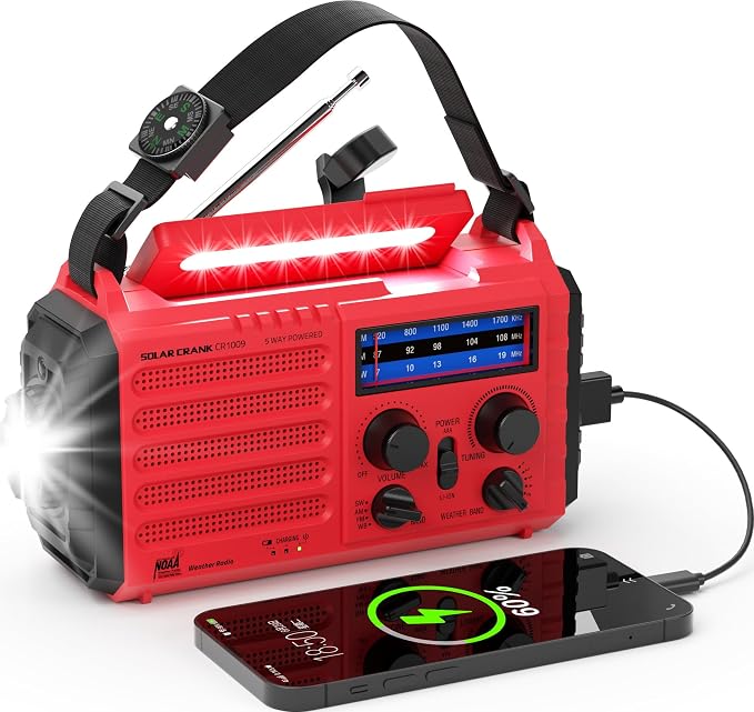 Emergency Solar Hand Crank Radio, AM/FM/SW NOAA Weather Alert Radio, Flashlight